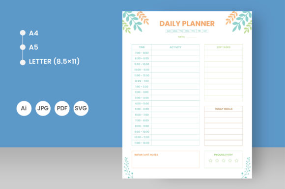 Daily Planner Page Interior Graphics for Kdp