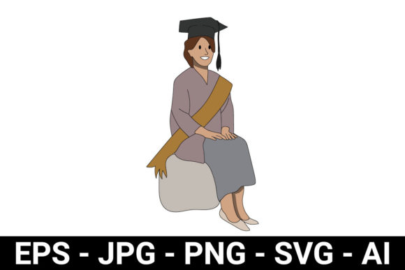 Girl Flat Character Sitting in Graduation Graphics Freebies