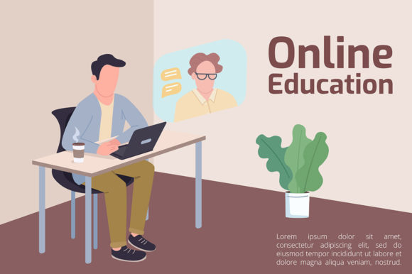 Online Education Banner Flat Vector