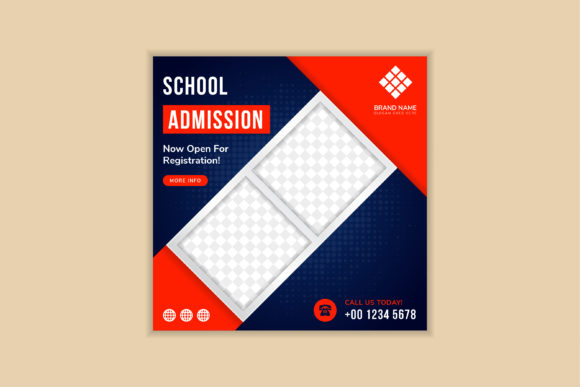 School Social Banner Square Blue Orange Graphics