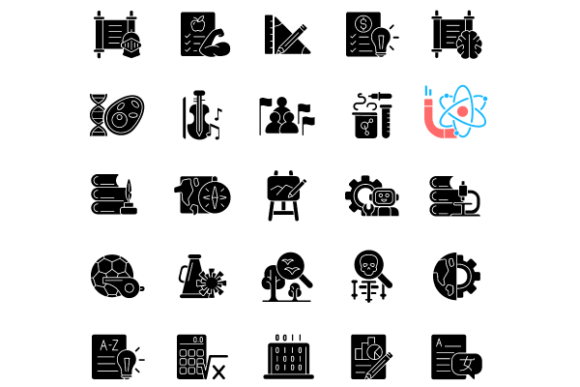 School Subjects Black Glyph Icons Bundle Graphics