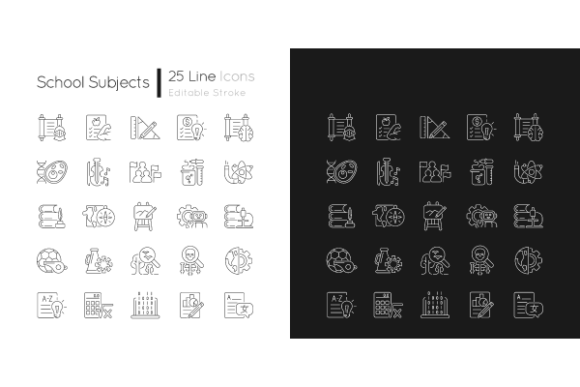 school subjects linear icons bundle for clean design
