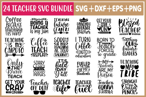 Teacher SVG Bundle, 24 Designs for Graphic and Craft Projects